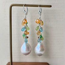 Load image into Gallery viewer, Cream AAA Baroque Pearls, Apatite, Mandarin Garnet, &amp; Gems 925 Earrings