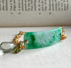 One-of-a-kind Type A Old Mine Jade & Gems 14kGF Bracelet