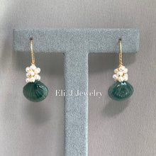 Load image into Gallery viewer, Eli. J Exclusive: Bluish-Green Type A Seashells &amp; Pearls 14kGF Earrings