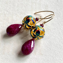 Load image into Gallery viewer, Goldfish Cloisonne &amp; Rubies 14kGF Earrings