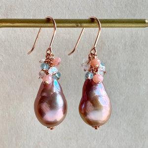 Pink-Peach Edison Pearls Pinks & Blues 14k Rose Gold Filled Earrings
