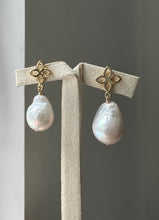 Load image into Gallery viewer, Rainbow Ivory Pearls Fleur de Lis 14kGF Earrings