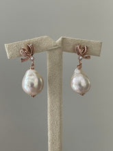 Load image into Gallery viewer, Drop Ivory Pink Pearls on Rose Gold Ribbon Studs