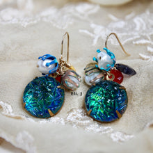 Load image into Gallery viewer, Vintage Ocean Glass Gems &amp; Flowers, Pearls &amp; Gemstone 14kGF Earrings