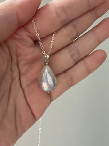 Silver-White Baroque Pearl on 925 Silver Necklace
