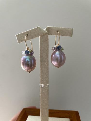 AAA Lavender-Pink Edison Pearls & Gems 14kGF Earrings