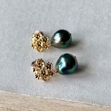Load image into Gallery viewer, AA-AAA Peacock Tahitian Pearls &amp; Floral Bouquet Studs