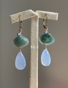 Cinderella: Jadeite Shells, Chalcedony 14kGF Earrings