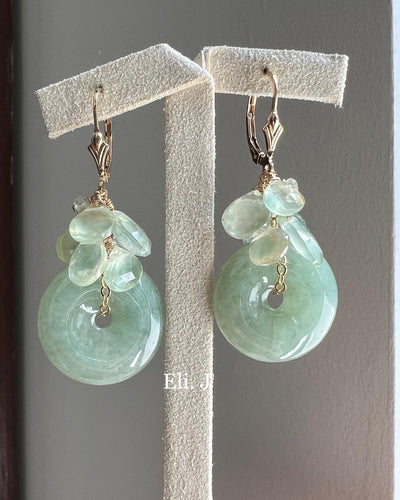 Large Apple Green Type A Jade Donuts & Prehnite 14kGF Earrings