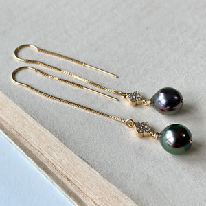 AAA Peacock Tahitian Pearls, Clover 14kGF Threaders
