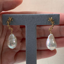 Load image into Gallery viewer, White Freshwater Baroque, Cascading Floral Studs 14kGF