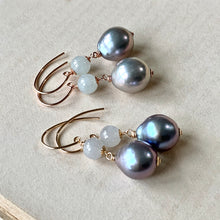 Load image into Gallery viewer, Silver Baroque Pearls &amp; Icy Jade 14kGF/RGF Earrings
