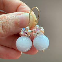 Load image into Gallery viewer, Big Lavender Jade Balls, Gems &amp; Pearl 14kGF Earrings