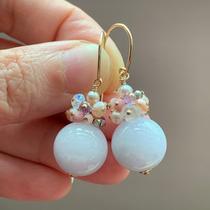 Big Lavender Jade Balls, Gems & Pearl 14kGF Earrings