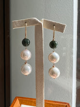 Load image into Gallery viewer, Deep Green Jade Balls &amp; White Pearl Dangles 14kGF