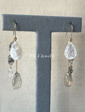 Load image into Gallery viewer, Winter 3: Rainbow Moonstone, Golden Rutile, Herkimer Quartz 14kGF Earrings