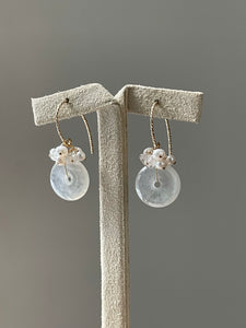 Petite Icy Jade Donuts, Rainbow Moonstone & Pearls 14kGF Earrings