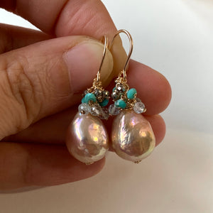 Rainbow Peach Edison Pearls, Turquoise, Sky Blue