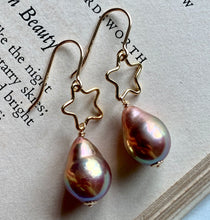 Load image into Gallery viewer, Rainbow Lustre Gold Pearls &amp; Gold Filled Stars Earrings