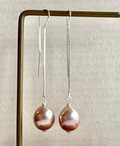 Peachy Gold AAA Edison Pearls 925 Silver Threaders