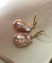 Load image into Gallery viewer, Rainbow-Peach Baroque Pearl Earrings 14kGF