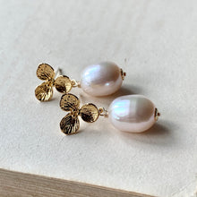 Load image into Gallery viewer, White Freshwater Pearls on Floral Studs