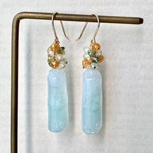 Load image into Gallery viewer, Type A Jade Bamboo &amp; Gems 14kGF Earrings
