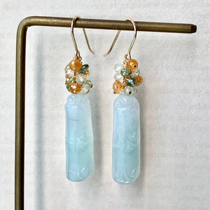 Type A Jade Bamboo & Gems 14kGF Earrings