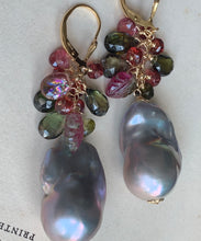 Load image into Gallery viewer, Elegance- AAA Dark Silver Baroque Pearls, Tourmaline 14k Gold Filled