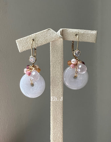 Lavender Jade Donuts & Pink Gemstones 14kGF Earrings