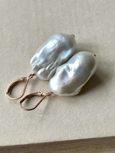 Big White Baroque Pearls 14kRGF Earrings