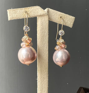 Pink-Peach Edison Pearls & Gems 14kGF Earrings