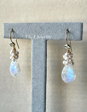 Load image into Gallery viewer, Winter 1: Rainbow Moonstone, Pearls 14kGF Earrings