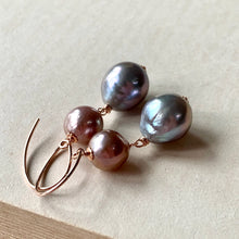 Load image into Gallery viewer, Pink &amp; Silver Double Pearl 14kRGF Earrings