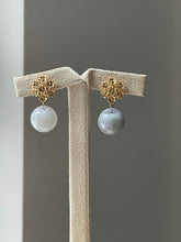 Load image into Gallery viewer, Jade Apples #1: Faint Lavender-Grey &amp; Green &amp; Floral Bouquet Gold Studs