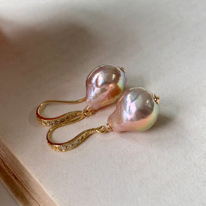 Pink Rainbow Edison Pearl Earrings Gold