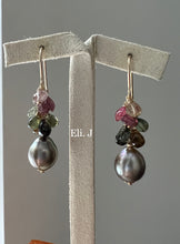 Load image into Gallery viewer, Cocoa Tahitian Pearls &amp; Tourmaline 14kGF Earrings