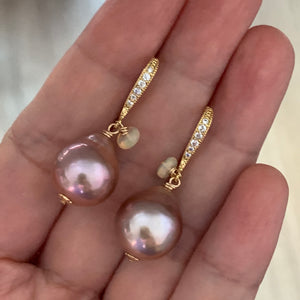 Pink-Peach Edison Pearls & Opal Earrings