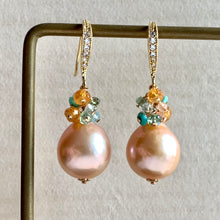 Load image into Gallery viewer, Peach Edison Pearls Orange &amp; Turquoise Earrings