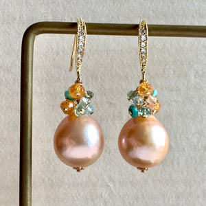 Peach Edison Pearls Orange & Turquoise Earrings