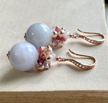 Load image into Gallery viewer, Large Type A Lavender Jade Balls &amp; Pink Gems Rose Gold Earrings