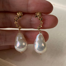 Load image into Gallery viewer, White Freshwater Baroque, Cascading Floral Studs 14kGF