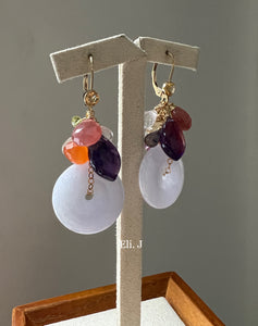 Large Type A Lavender Jade Donuts & Rainbow Gemstone Earrings