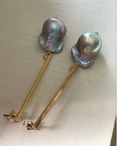 Silver Baroque Pearls on Long Goldplated Bars 14kGF