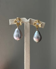 Load image into Gallery viewer, Large Silver Pearls on Floral Studs