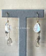 Load image into Gallery viewer, Winter 3: Rainbow Moonstone, Golden Rutile, Herkimer Quartz 14kGF Earrings