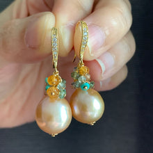 Load image into Gallery viewer, Peach Edison Pearls Orange &amp; Turquoise Earrings