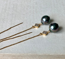 Load image into Gallery viewer, Peacock AAA Tahitian pearls &amp; Clover, 14KGF threaders