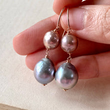 Load image into Gallery viewer, Pink &amp; Silver Double Pearl 14kRGF Earrings