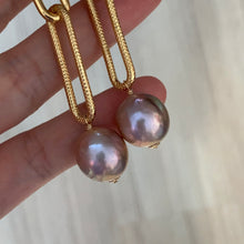 Load image into Gallery viewer, Large Dusty Rainbow Pink Edison Pearls Gold Plated Statement Textured Link Studs